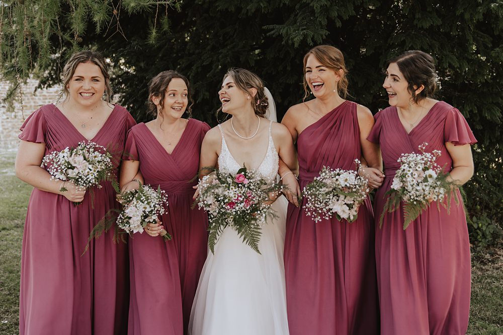 Church Tipi Wedding Charlotte Wotton Photography Mismatched Pink Bridesmaid Dresses
