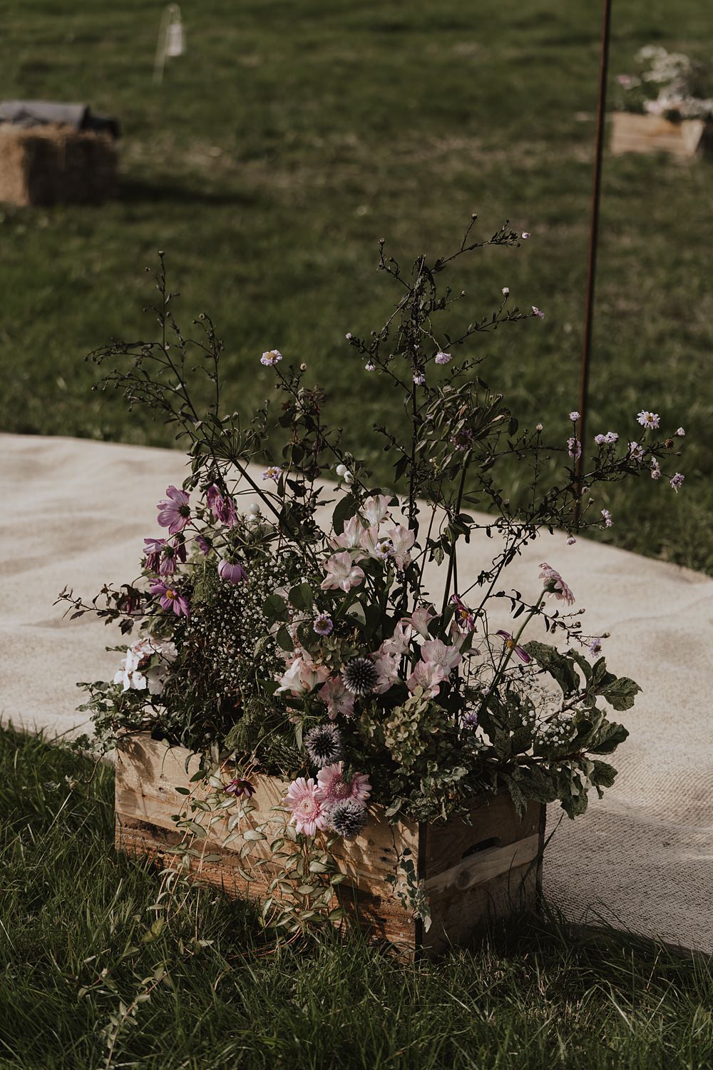 Church Tipi Wedding Charlotte Wotton Photography Wooden Crate Flowers Decor