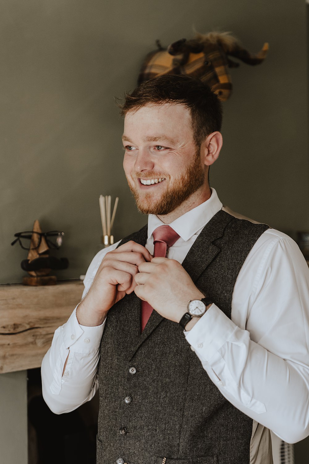 Church Tipi Wedding Charlotte Wotton Photography Groom Suit Pink Tie Waistcoat