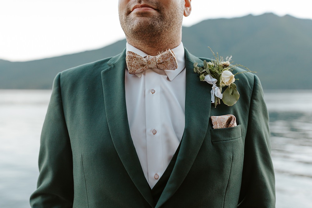 Fern Acres Forks Wedding Brianna Parks Photography Green Suit Bow Tie Groom