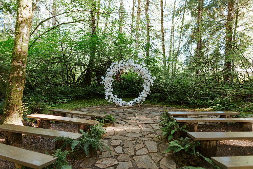 Fern Acres Forks Wedding Brianna Parks Photography Hoop Flower Backdrop Woodland Ceremony Forest
