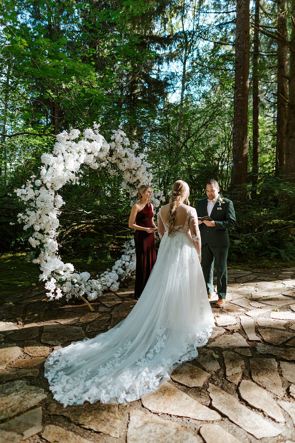 Fern Acres Forks Wedding Brianna Parks Photography Hoop Flower Backdrop Woodland Ceremony Forest