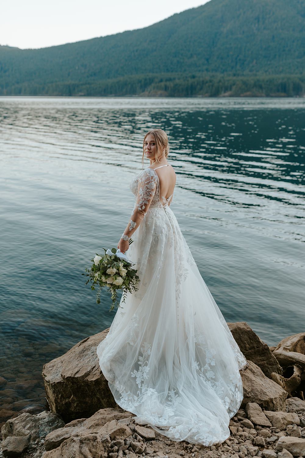 Fern Acres Forks Wedding Brianna Parks Photography Bride Lace Long Sleeve Dress