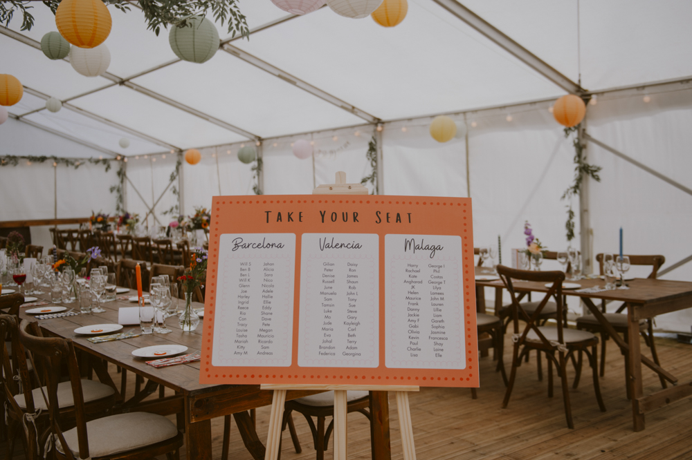 Highden Estate Wedding Sasha Weddings Orange Table Plan DIY