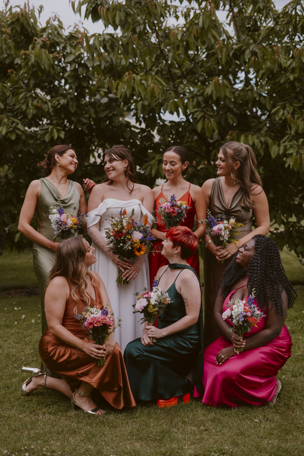 Highden Estate Wedding Sasha Weddings Jewel Tone Satin Bridesmaid Dresses
