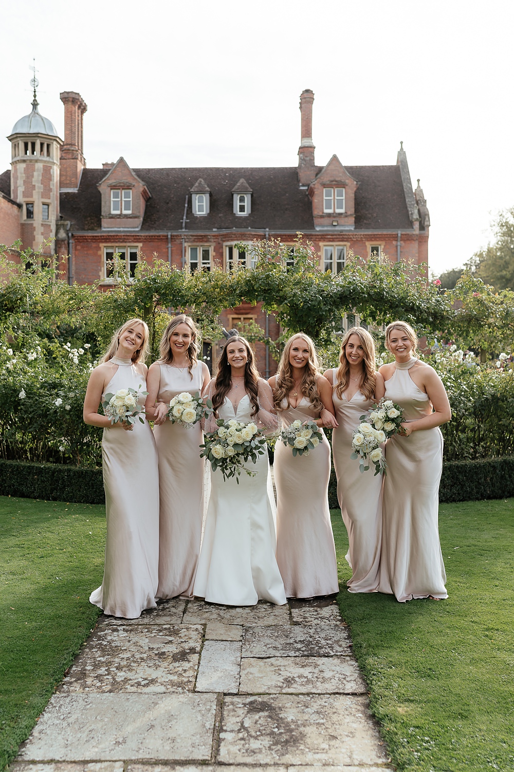 Longstowe Hall Wedding By Emma Olivia Photography Halterneck Champagne Bridesmaid Satin Dresses