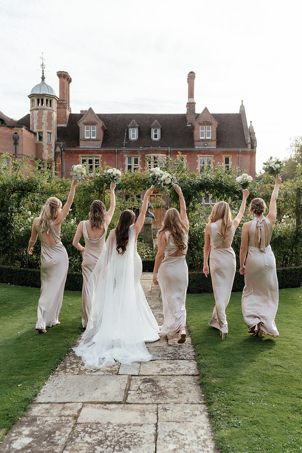 Longstowe Hall Wedding By Emma Olivia Photography Halterneck Champagne Bridesmaid Satin Dresses