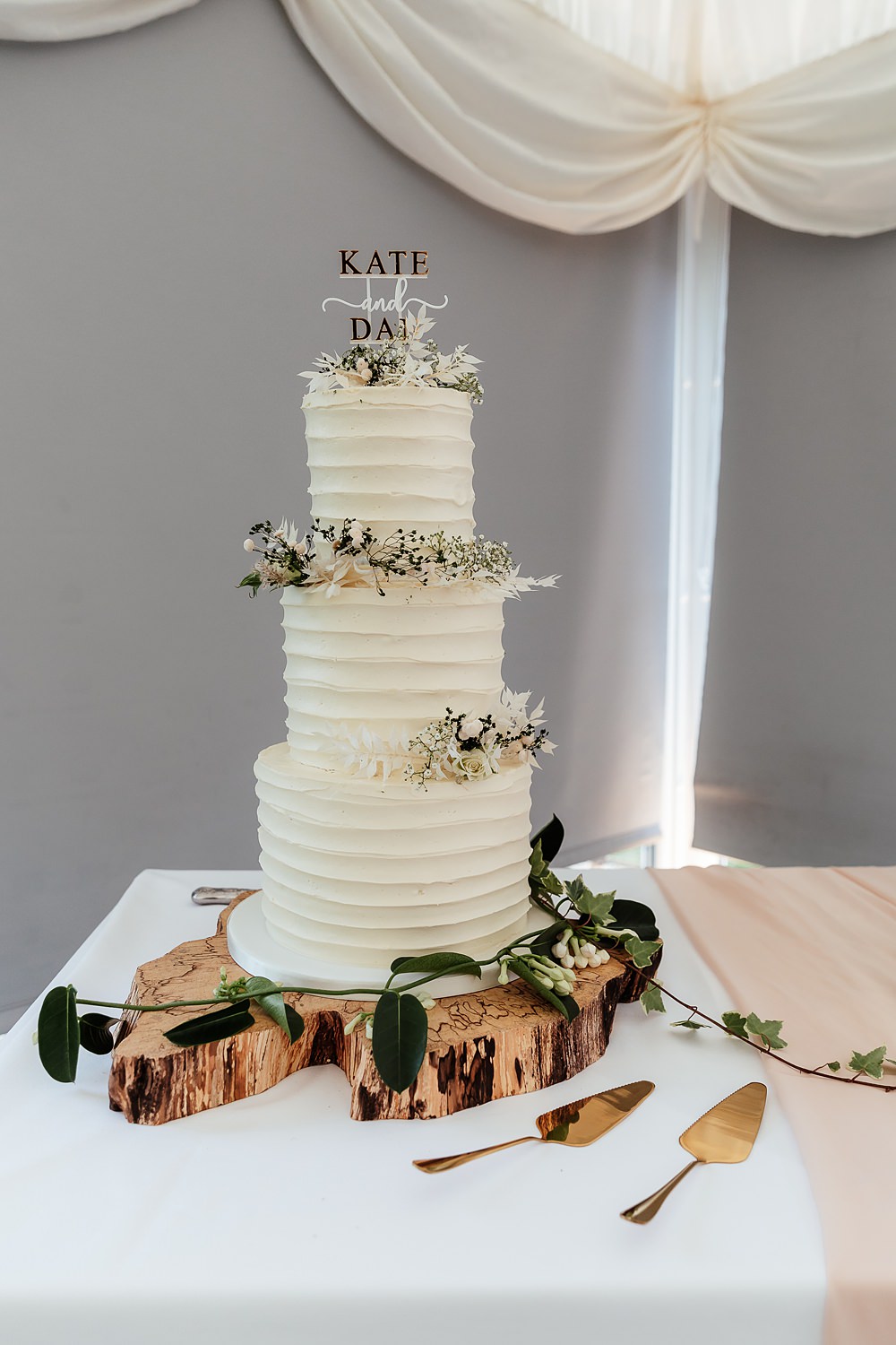 Longstowe Hall Wedding By Emma Olivia Photography 3 Tier White Buttercream Cake Flowers