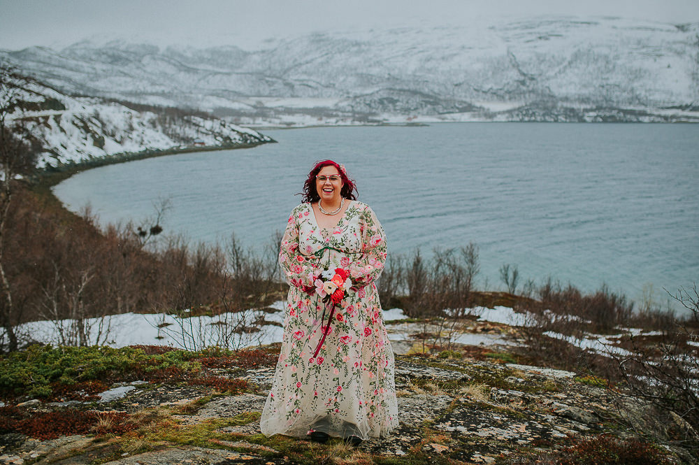 Northern Lights Elopement TS Foto Design Bride Floral Colourful Dress Gown