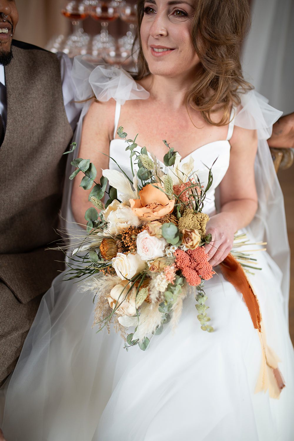 Roller Disco Wedding Ideas Heather Winstanley Photography Bouquet Flowers Bride Autumn Orange Blush