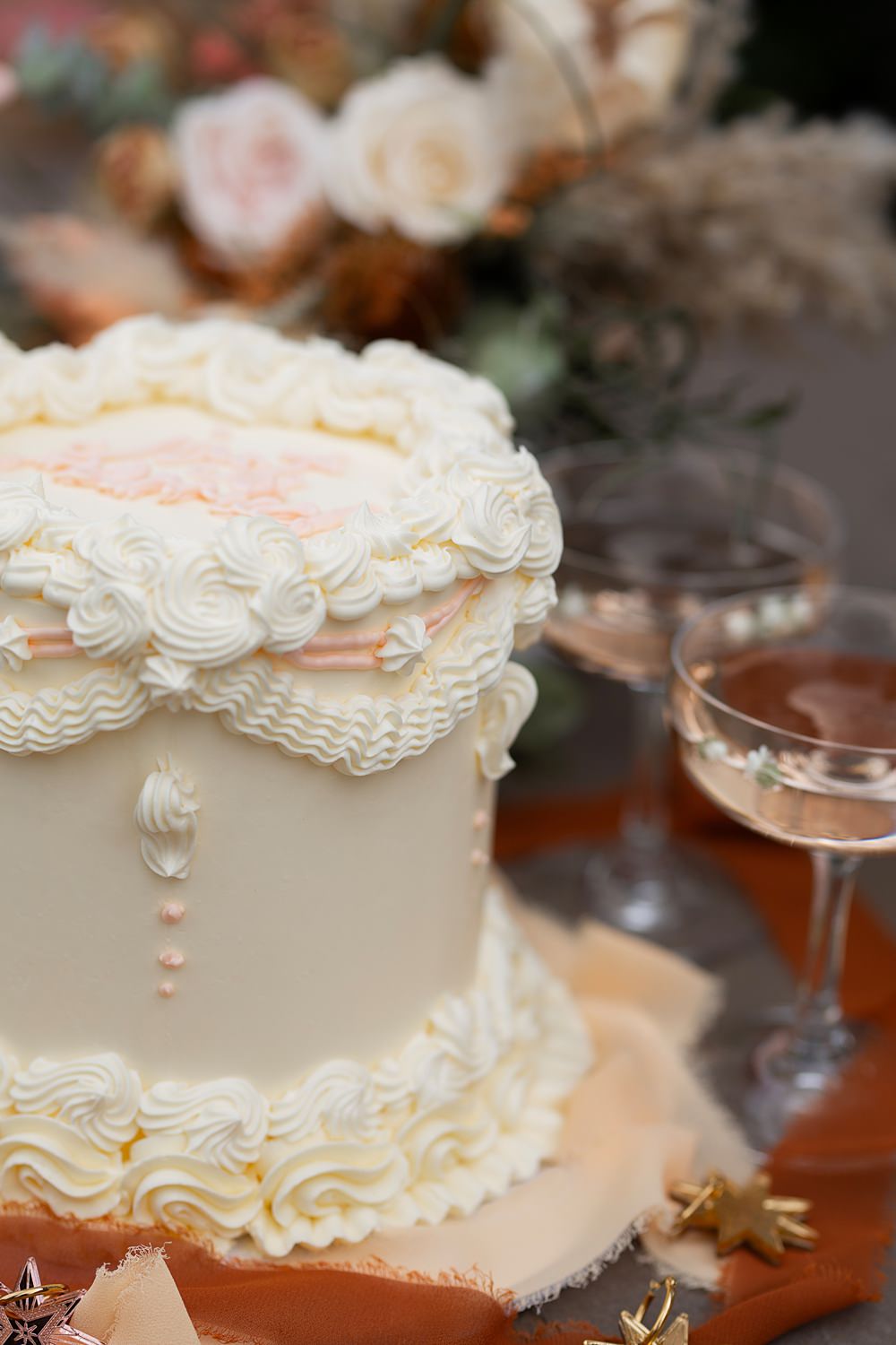 Roller Disco Wedding Ideas Heather Winstanley Photography Retro Iced Single Tier Cake Cream Blush