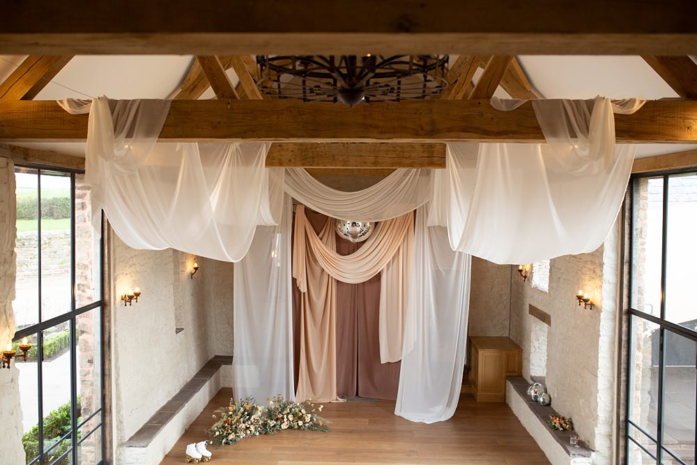 Roller Disco Wedding Ideas Heather Winstanley Photography Barn Drapes Disco Ball Backdrop