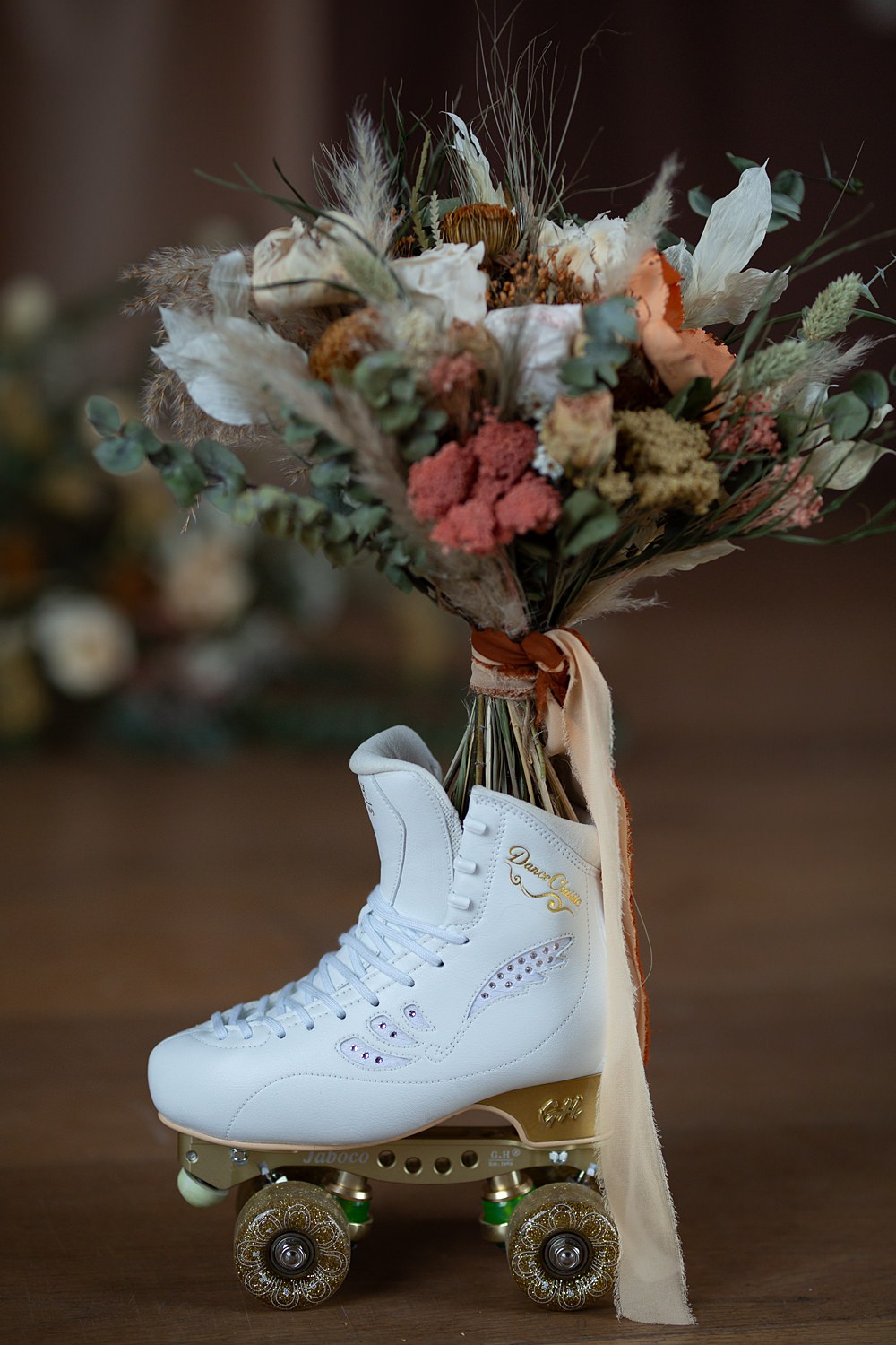 Roller Disco Wedding Ideas Heather Winstanley Photography Bouquet Flowers Bride Autumn Orange Blush