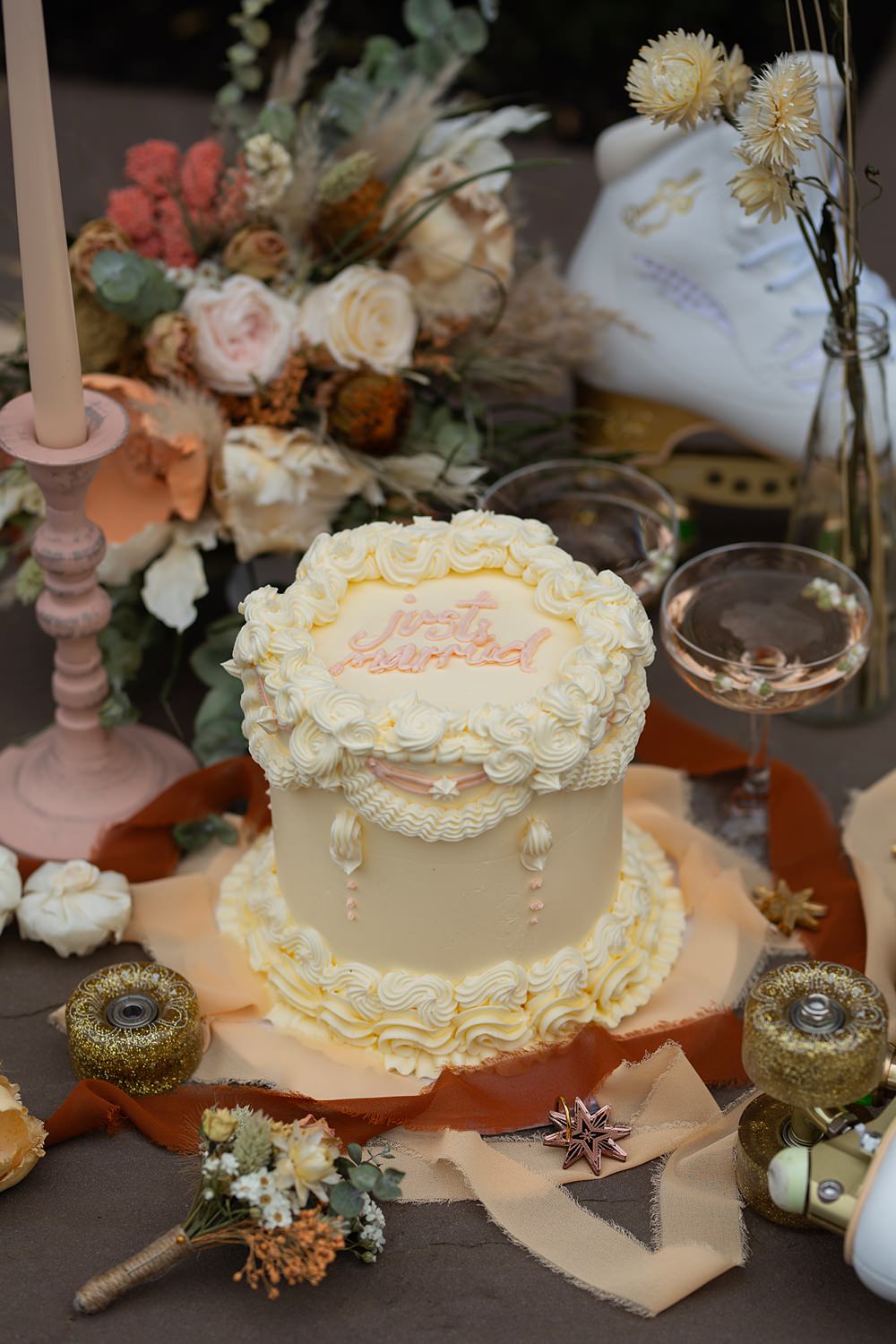 Roller Disco Wedding Ideas Heather Winstanley Photography Retro Iced Single Tier Cake Cream Blush