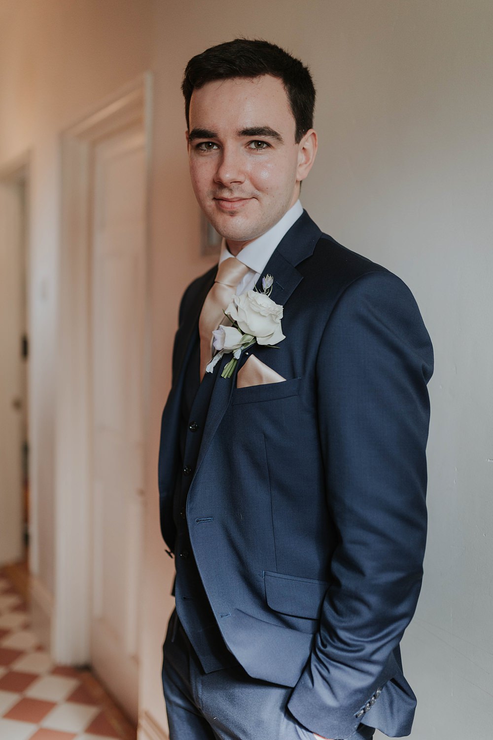 The Hackney Co Wedding Grace Pham Photography Groom Navy Suit Blush Tie
