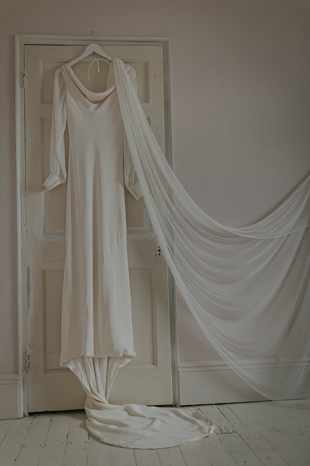 The Hackney Co Wedding Grace Pham Photography Silk Bridal Gown Long Sleeve Train Veil