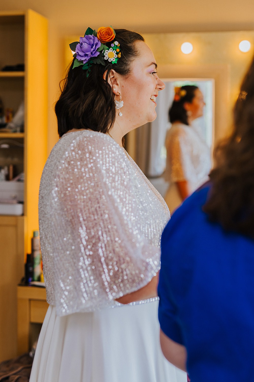 Colourful DIY Tipi Garden Wedding Lily North Photography Sequin Sleeve Dress Bride