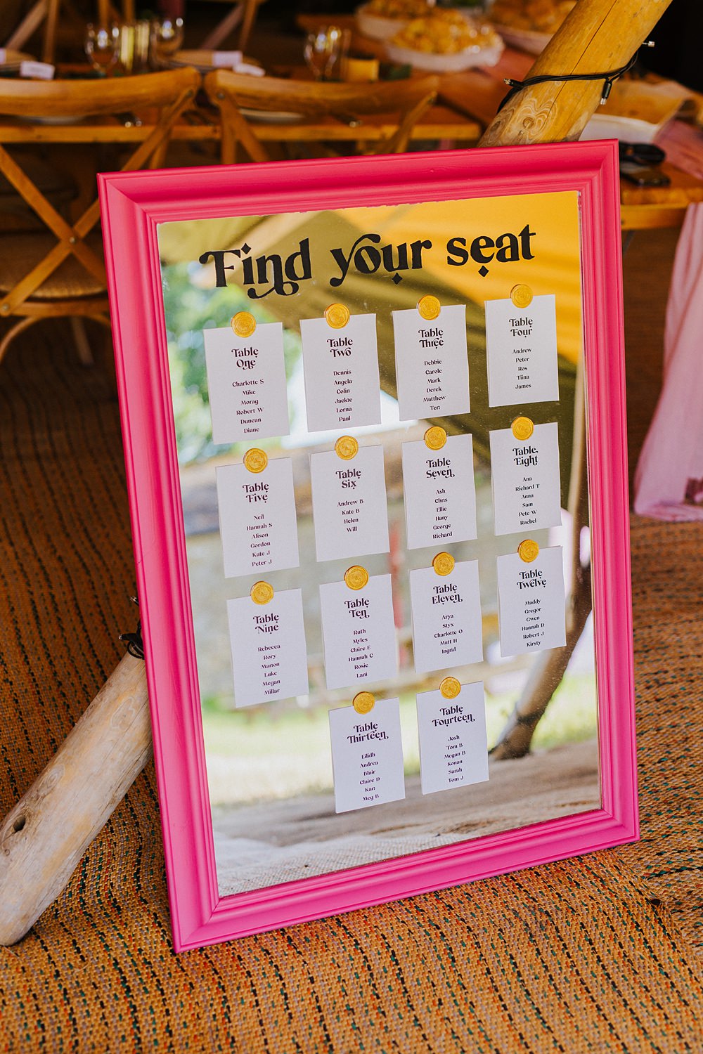 Colourful DIY Tipi Garden Wedding Lily North Photography Pink Frame Mirror Table Plan