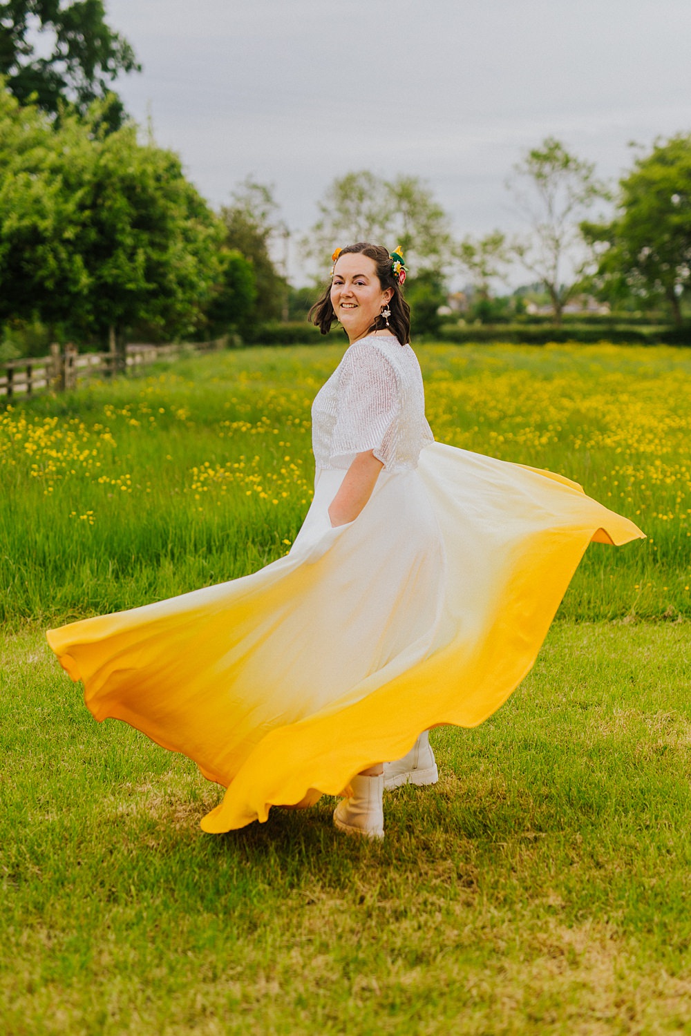 Colourful DIY Tipi Garden Wedding Lily North Photography Yellow Dip Dye Sequin Dress