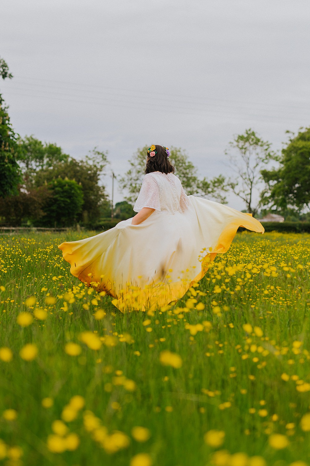 Colourful DIY Tipi Garden Wedding Lily North Photography Yellow Dip Dye Sequin Dress