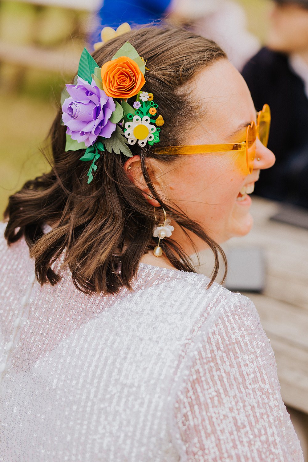 Colourful DIY Tipi Garden Wedding Lily North Photography Paper Flower Hair Accessory Bride Short Hairstyle