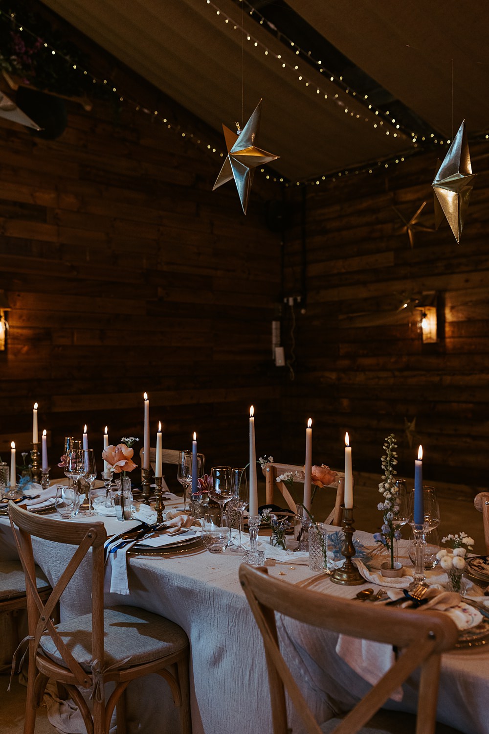 Cool Tone Celestial Wedding Ideas Hannah Richards Photography Gold Star Decor Fairy Lights