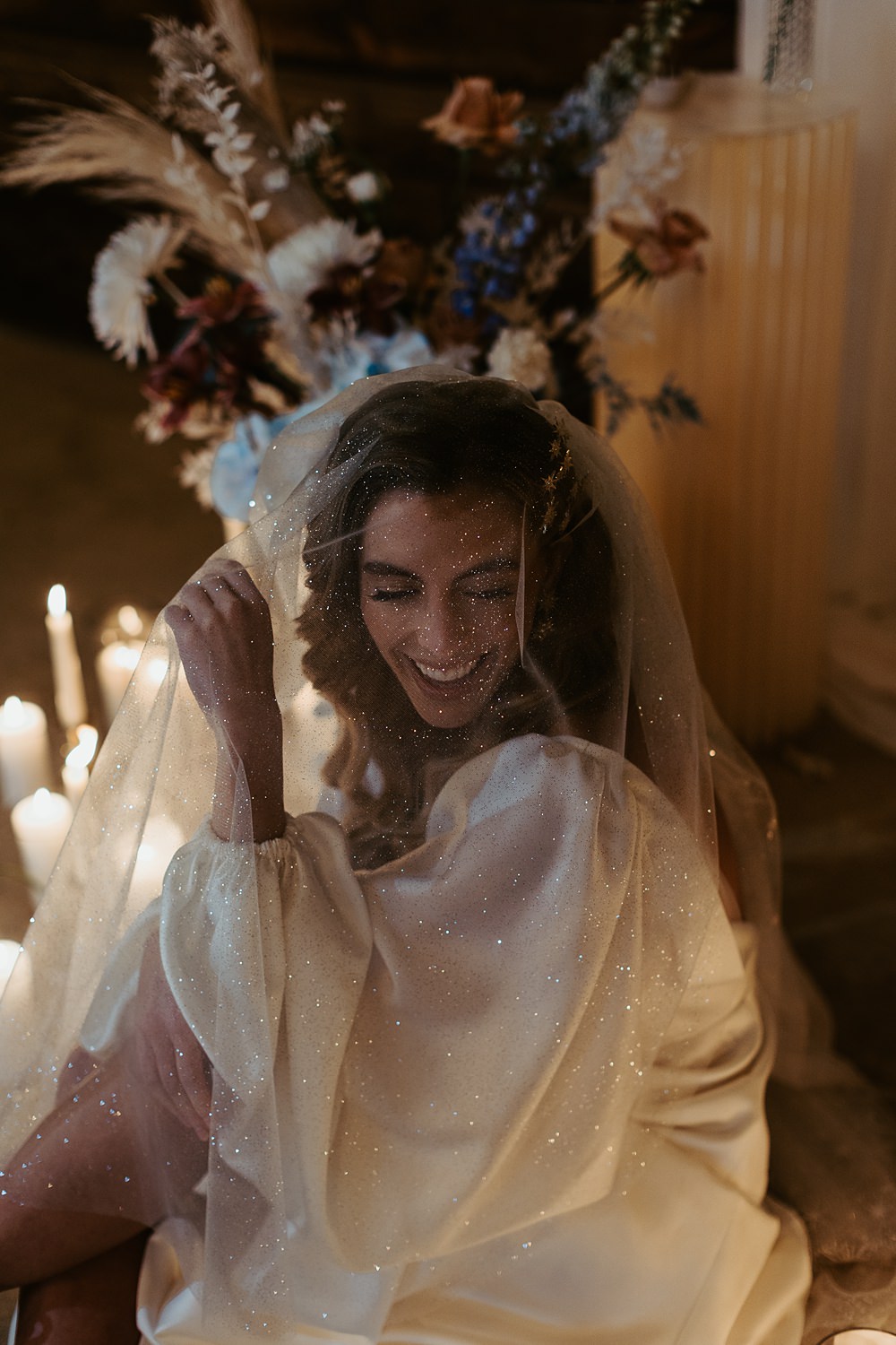 Cool Tone Celestial Wedding Ideas Hannah Richards Photography Glitter Veil Bride
