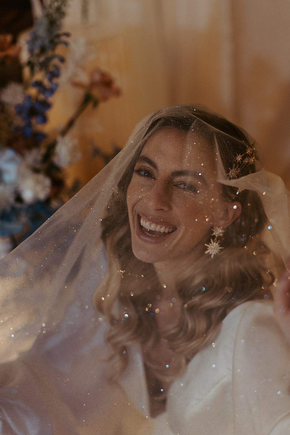 Cool Tone Celestial Wedding Ideas Hannah Richards Photography Glitter Veil Bride