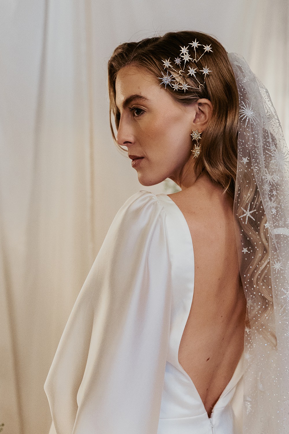 Cool Tone Celestial Wedding Ideas Hannah Richards Photography Star Hair Pins Hairstyle Bride