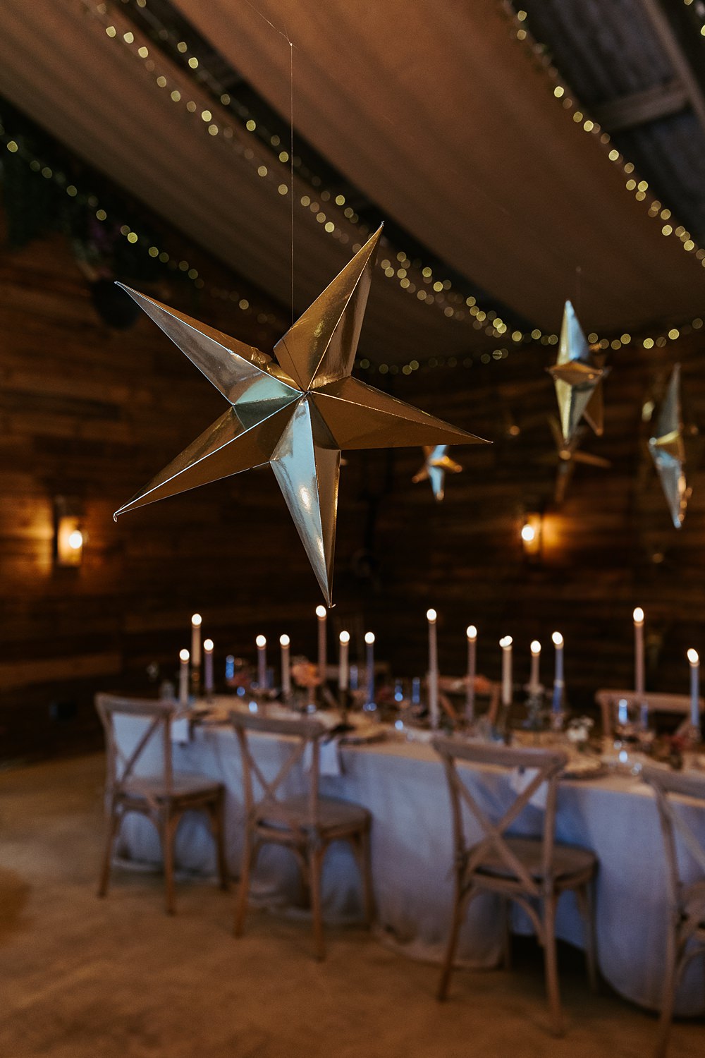 Cool Tone Celestial Wedding Ideas Hannah Richards Photography Gold Star Decor Fairy Lights