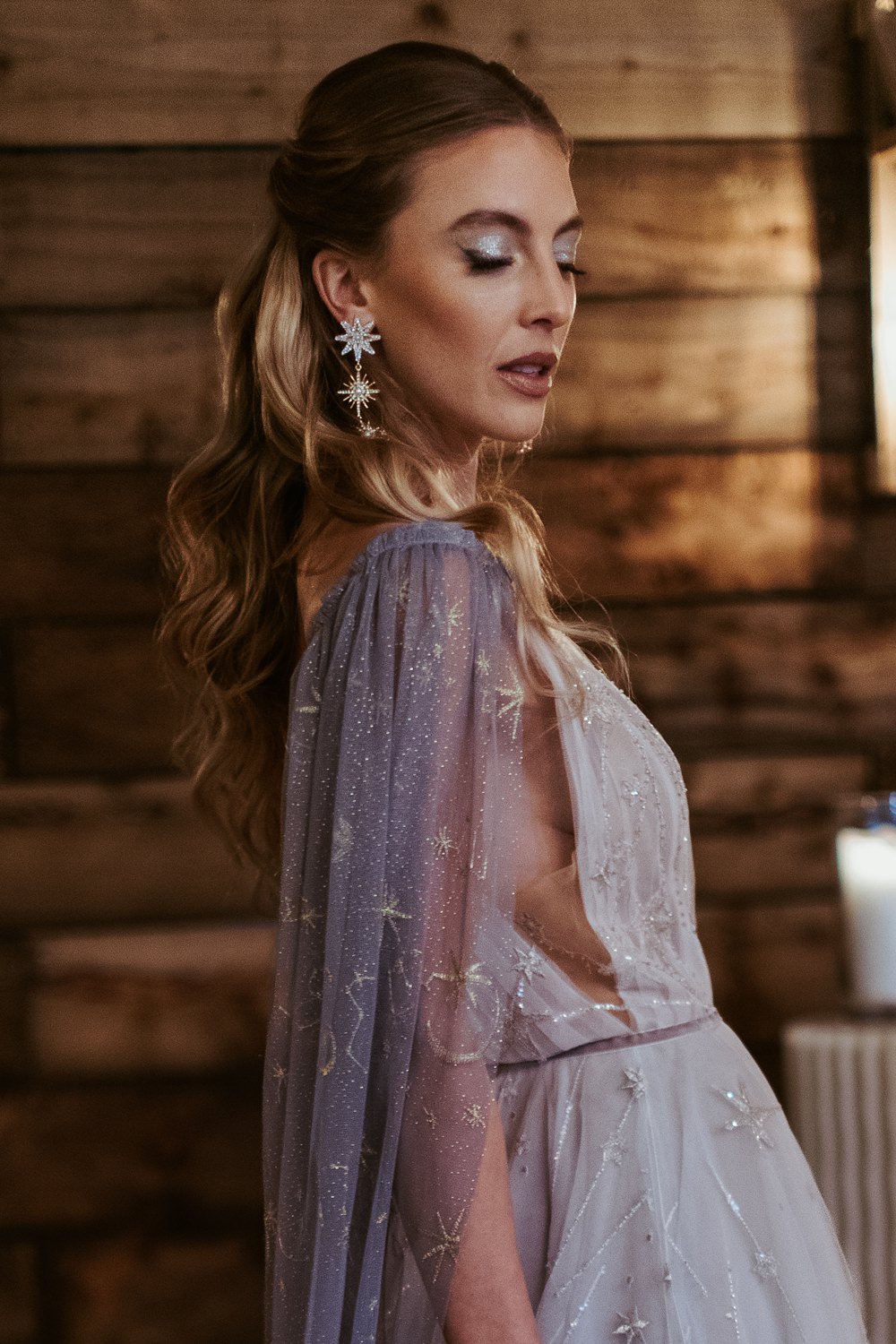Cool Tone Celestial Wedding Ideas Hannah Richards Photography Star Gown Veil Bride