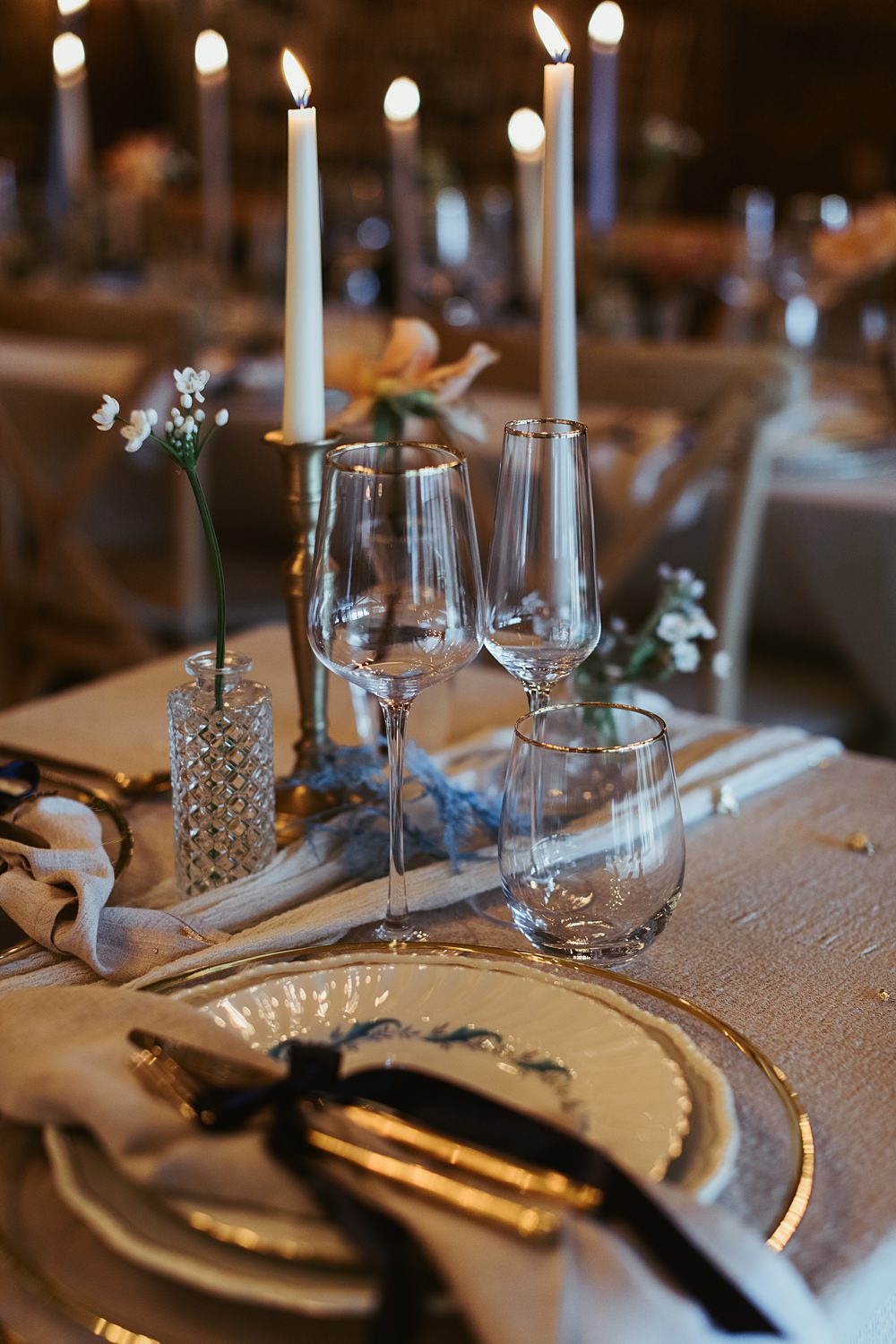 Cool Tone Celestial Wedding Ideas Hannah Richards Photography Tall Candles Flowers Table Decor