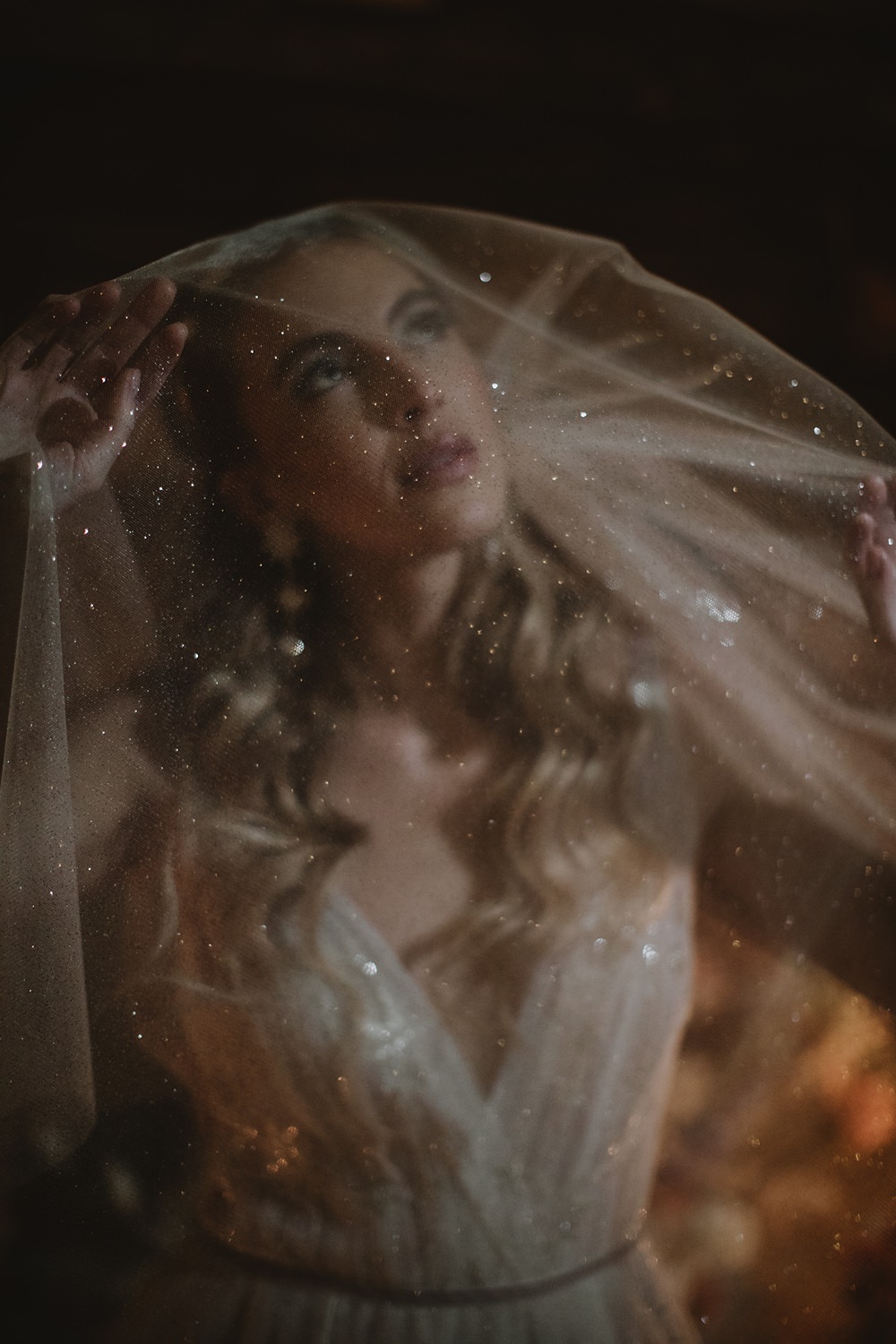 Cool Tone Celestial Wedding Ideas Hannah Richards Photography Glitter Veil Bride