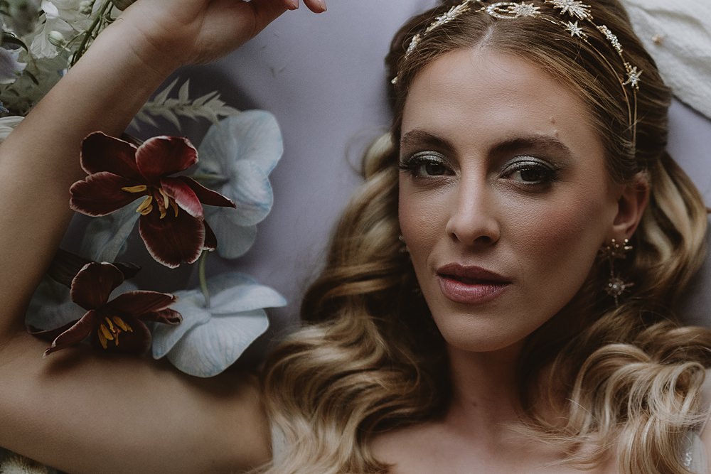 Cool Tone Celestial Wedding Ideas Hannah Richards Photography Bride Makeup Flowers