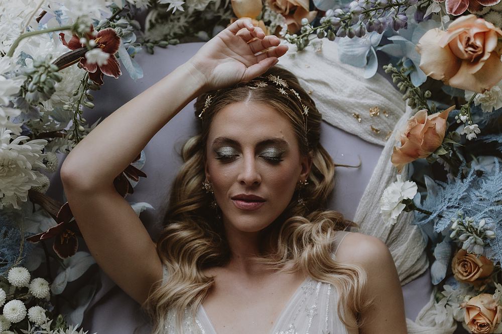 Cool Tone Celestial Wedding Ideas Hannah Richards Photography Bride Makeup Flowers