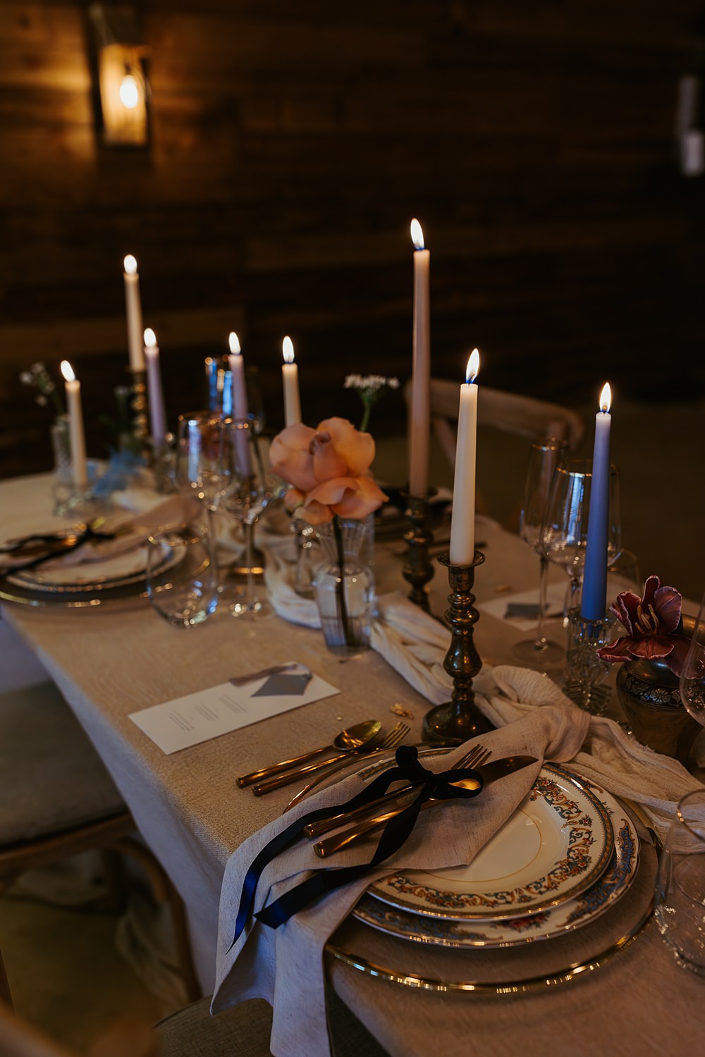 Cool Tone Celestial Wedding Ideas Hannah Richards Photography Tall Candles Flowers Table Decor