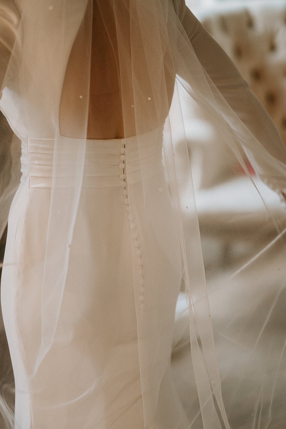 Industrial Spring Wedding Mirl & Co Dress Bride Keyhole Back Veil Pearl