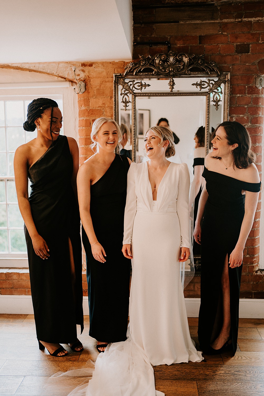 Industrial Spring Wedding Mirl & Co Long Black Bridesmaid Dresses