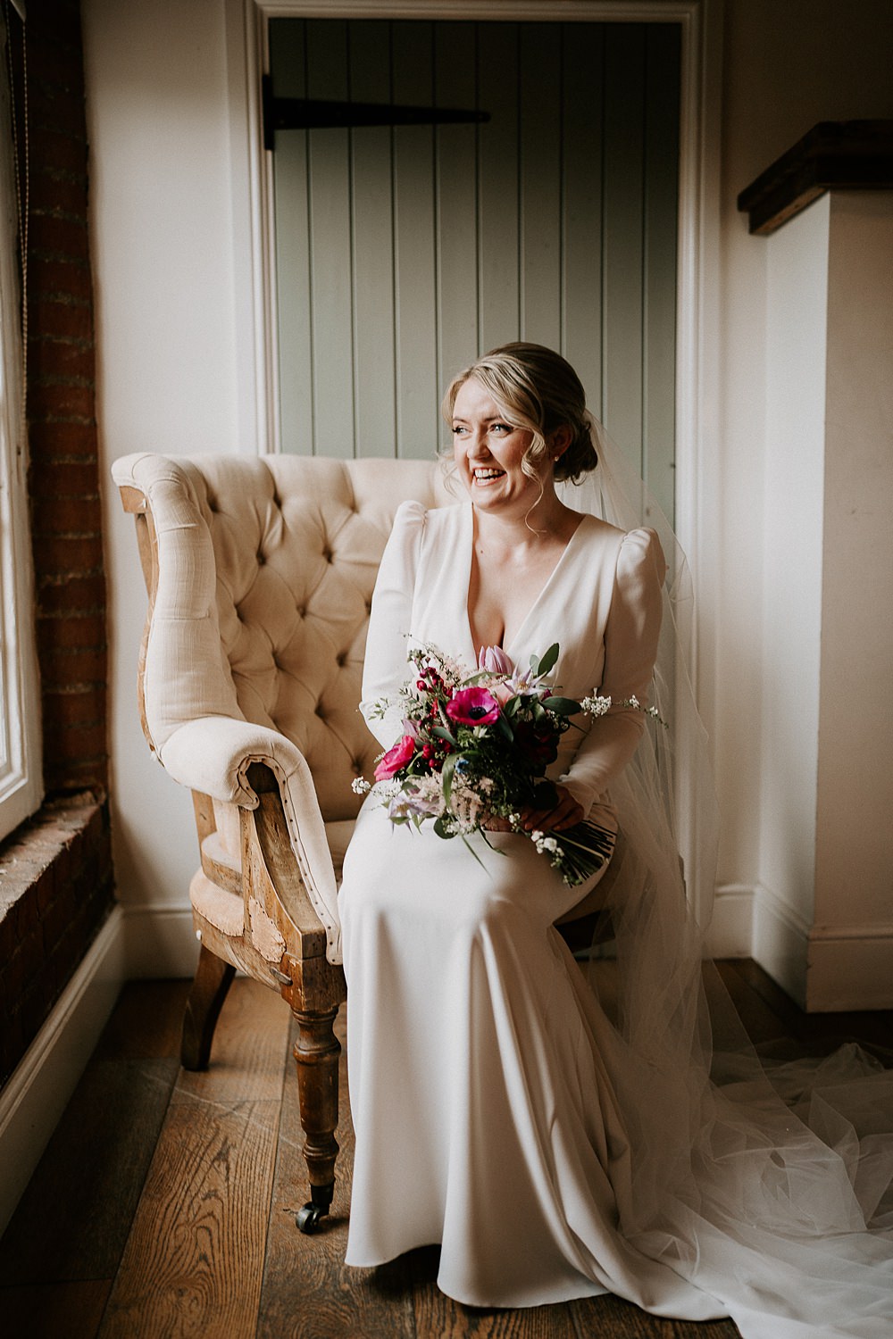 Industrial Spring Wedding Mirl & Co Bride Long Sleeve Dress Gown VeilBride Long Sleeve Dress Gown Veil
