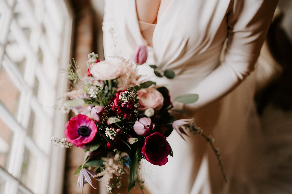 Industrial Spring Wedding Mirl & Co Pink Red Blush Bouquet Flowers