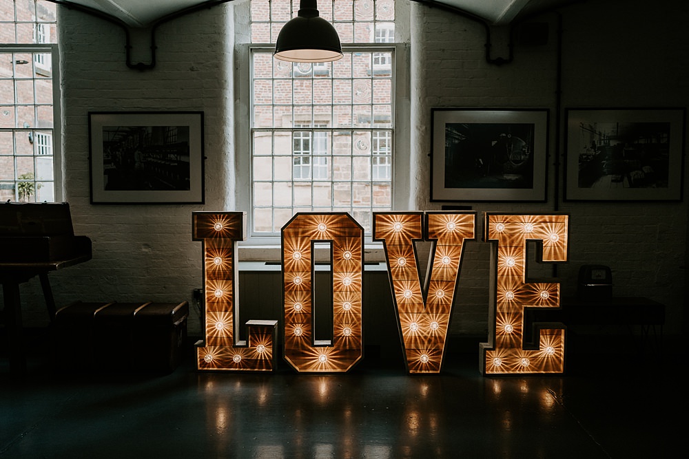 Industrial Spring Wedding Mirl & Co Letter Love Lights