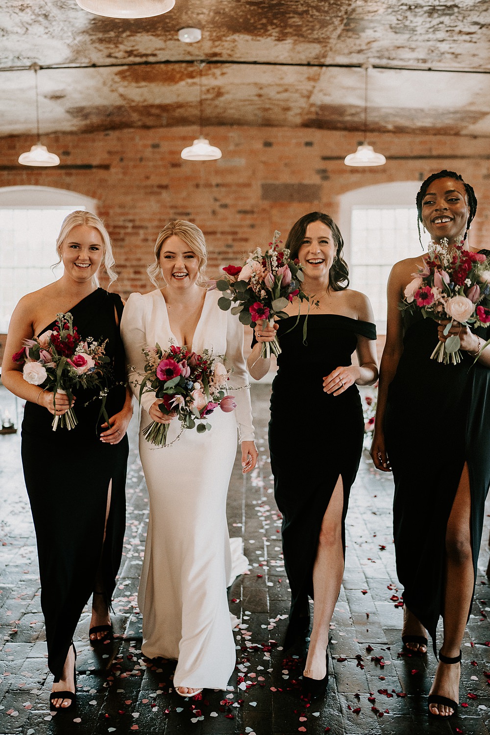 Industrial Spring Wedding Mirl & Co Long Black Bridesmaid Dresses
