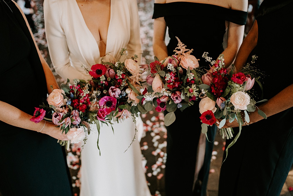 Industrial Spring Wedding Mirl & Co Bride Bridesmaids Bouquets Pink