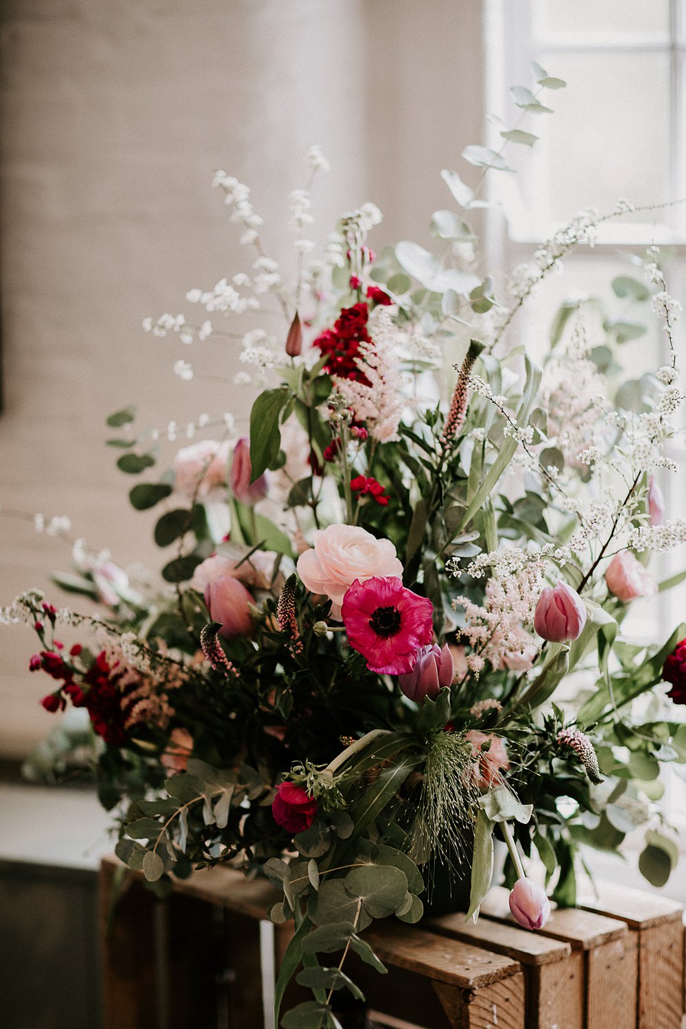 Industrial Spring Wedding Mirl & Co Flower Arrangement Pink Red
