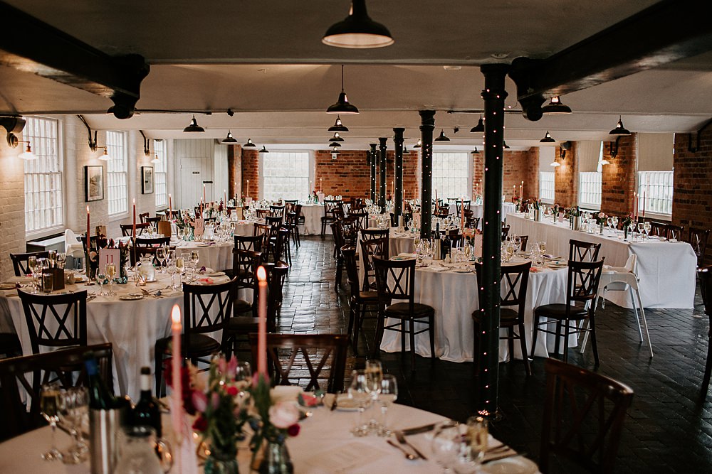 Industrial Spring Wedding Mirl & Co Round Tables Decor Flowers Candles