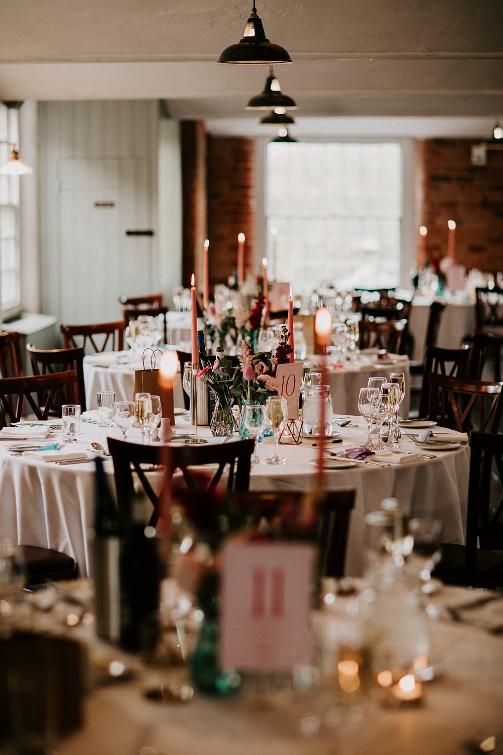 Industrial Spring Wedding Mirl & Co Round Tables Decor Flowers Candles