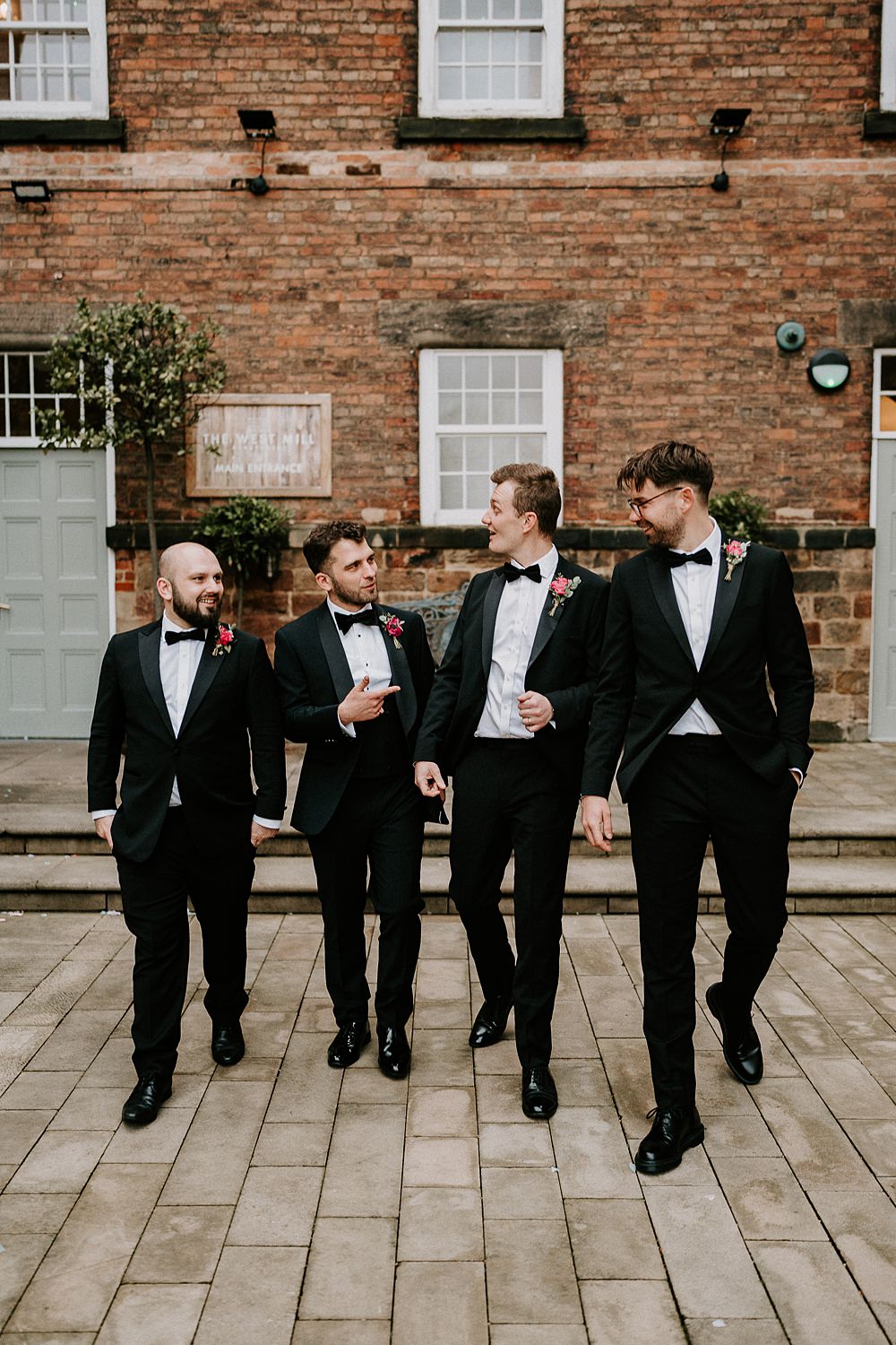 Industrial Spring Wedding Mirl & Co Groom Groomsmen Black Suit Tuxedos
