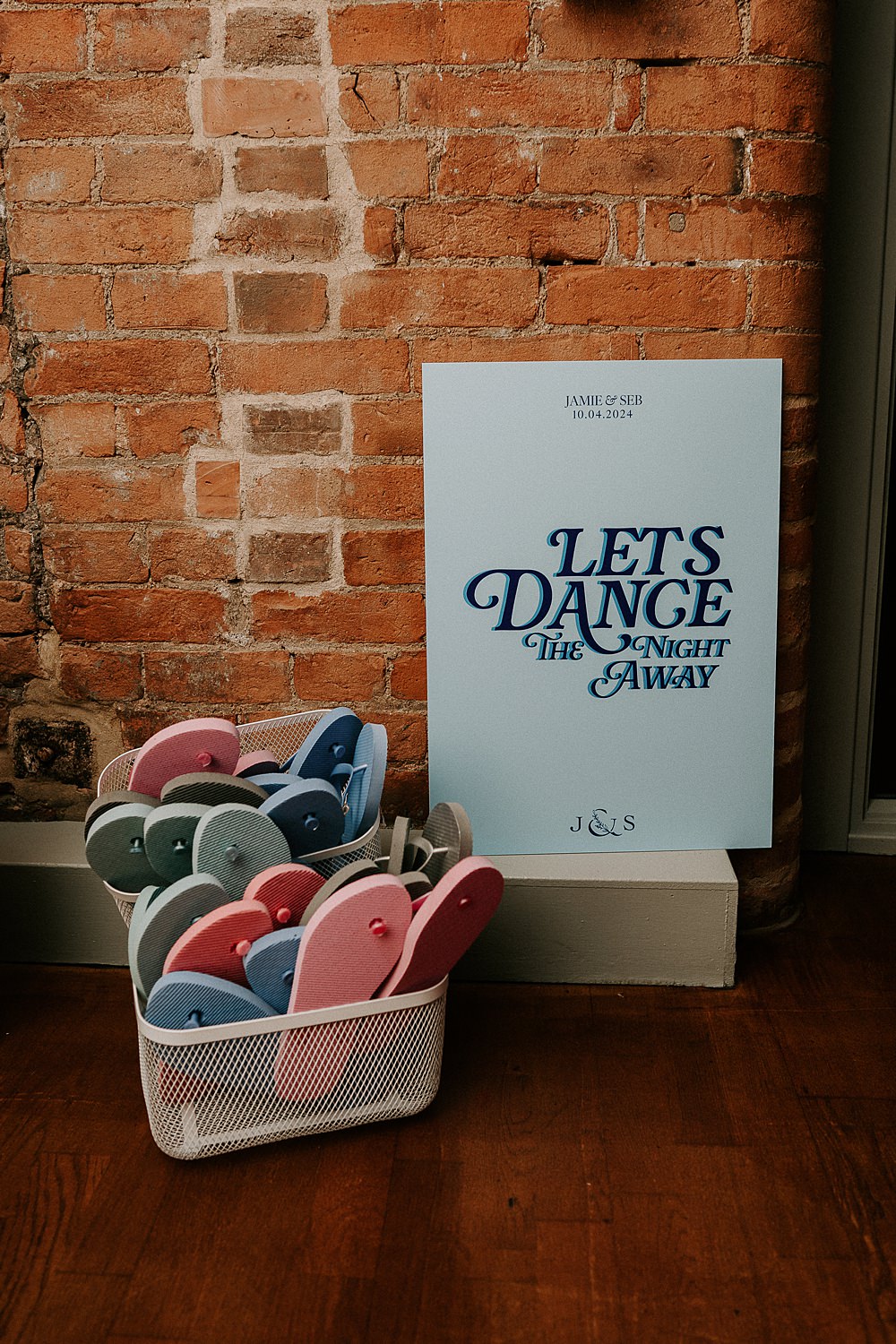 Industrial Spring Wedding Mirl & Co Flip Flop Dancefloor Basket Sign
