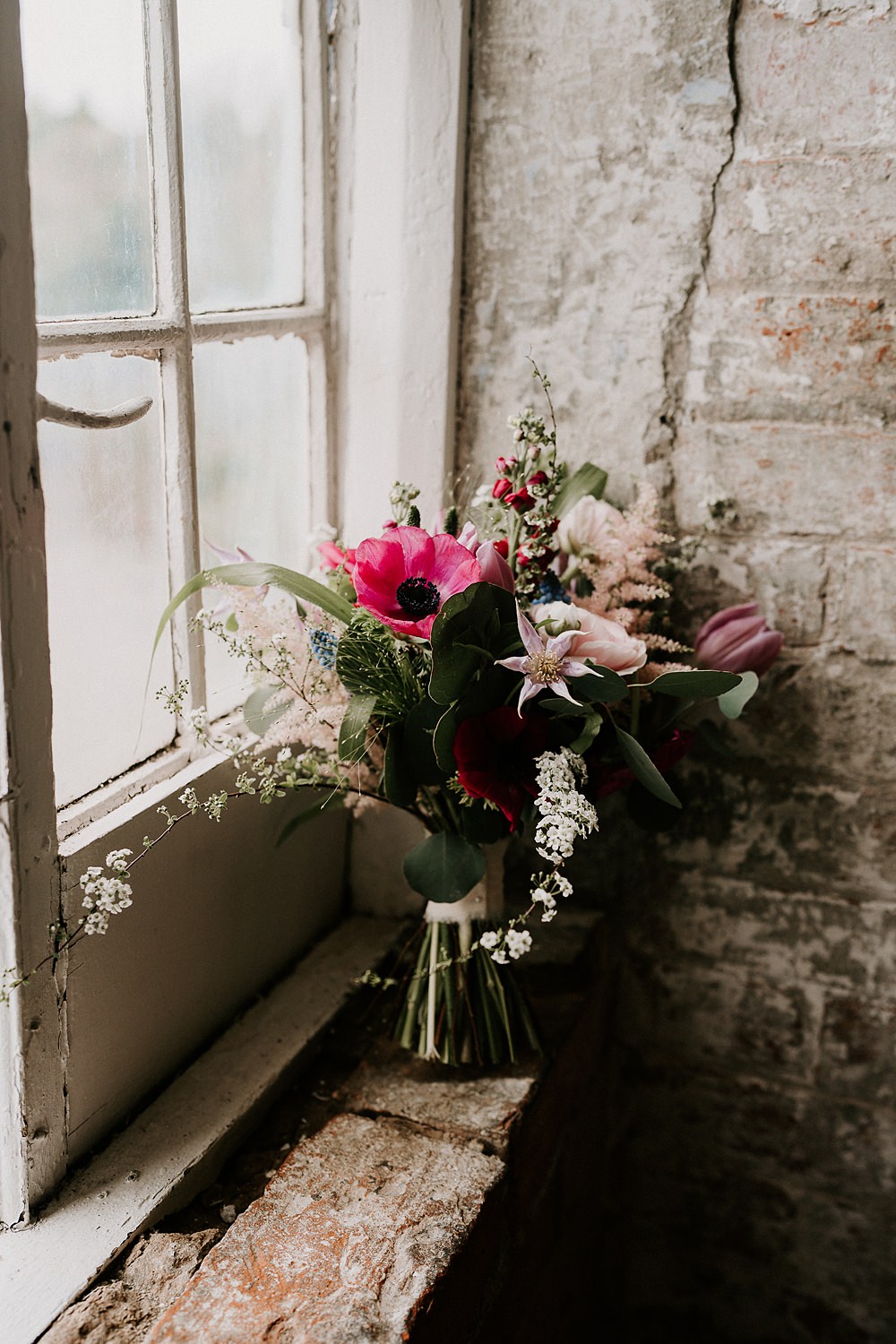 Industrial Spring Wedding Mirl & Co Pink Red Blush Bouquet Flowers