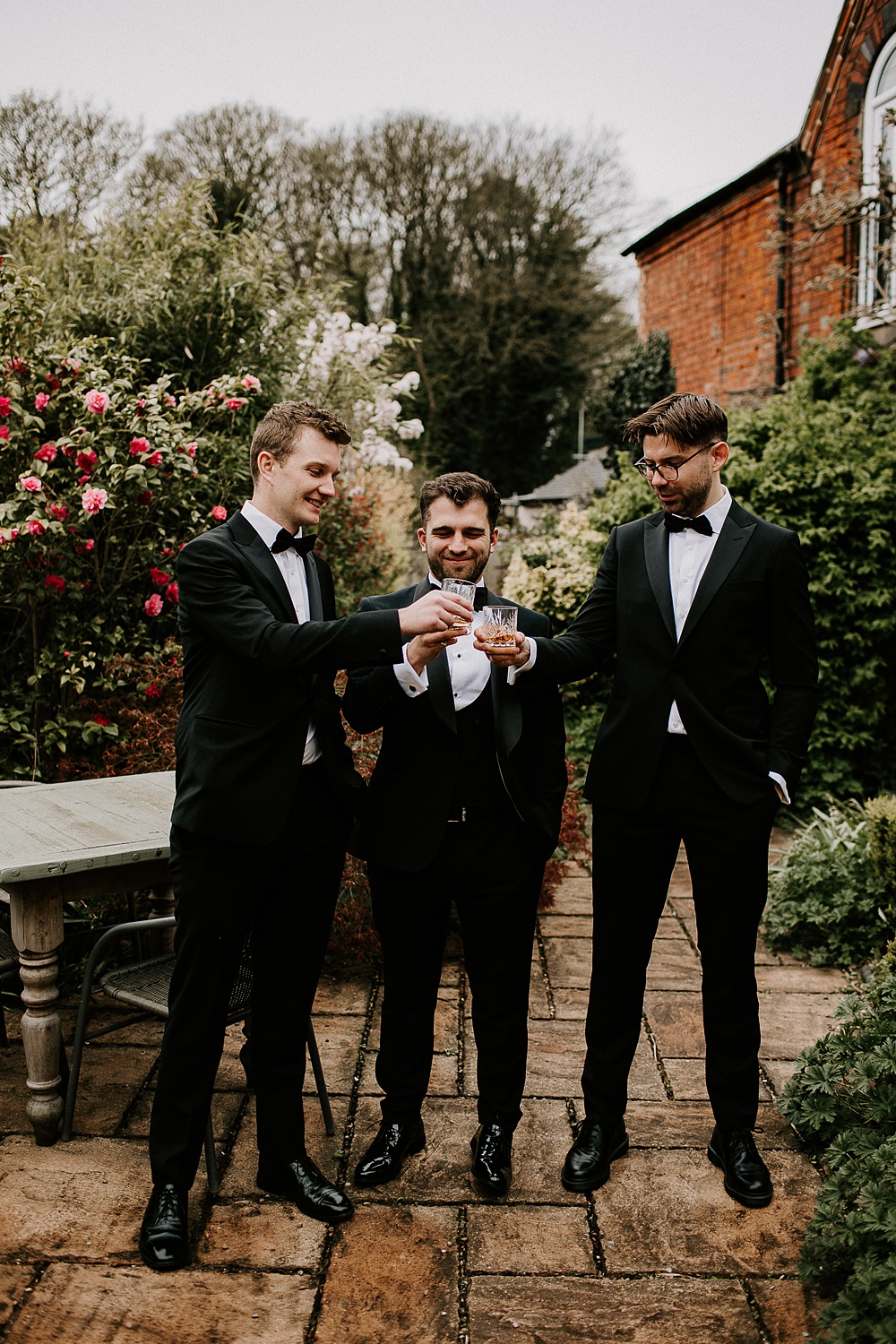 Industrial Spring Wedding Mirl & Co Groom Groomsmen Black Suit Tuxedos